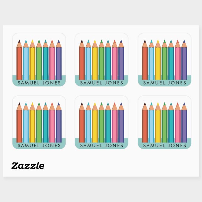 Boy's Colouring Pencils Back to School  Square Sticker (Sheet)