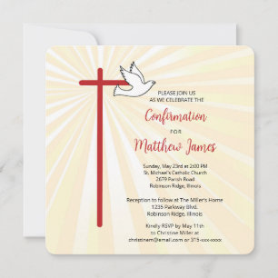 Boy's Confirmation Cross Dove Gold Rays Invitation