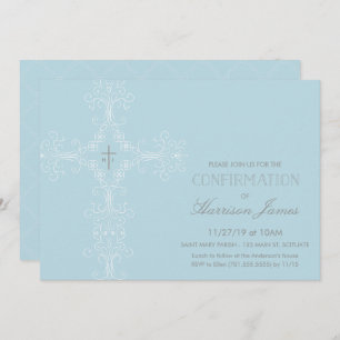 Boy's Confirmation Invitation with Cross, Initials