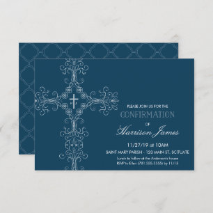 Boy's Confirmation Invitation with Cross, Initials
