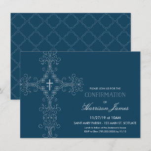 Boy's Confirmation Invitation with Cross, Monogram