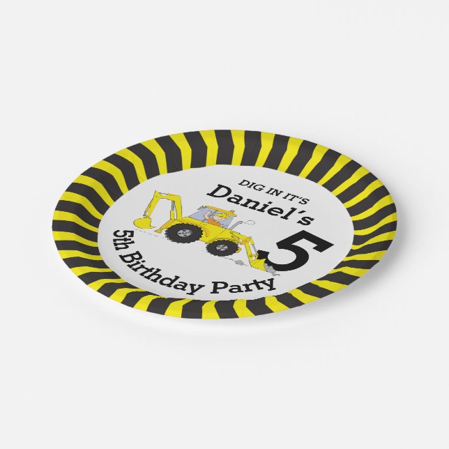 Boys construction 5th birthday customised plate (Angled)