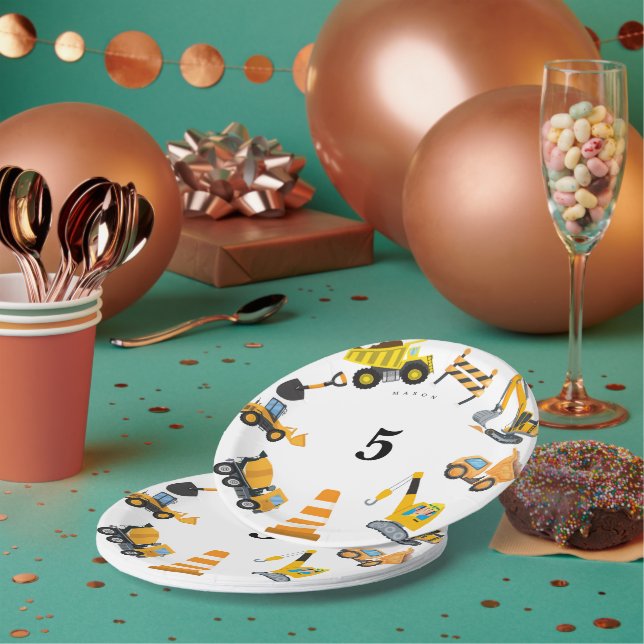 Boys Construction Birthday Party Theme Paper Plate (Multi)