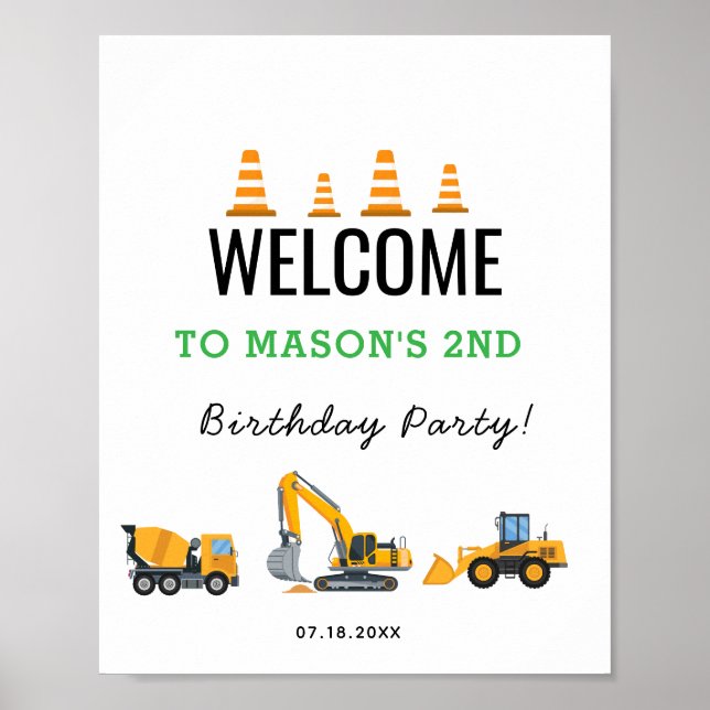 Boys Construction Birthday Party Theme Poster (Front)