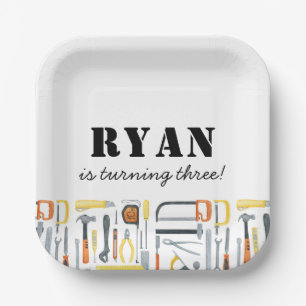 Boy's Construction Builder Birthday  Paper Plate