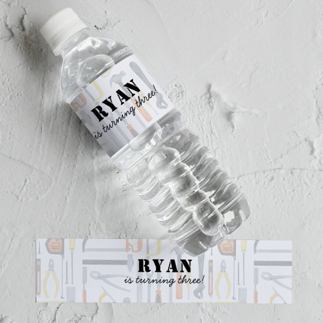 Boy's Construction Builder Birthday  Water Bottle Label (Creator Uploaded)
