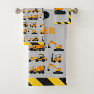 Boys Construction Diggers Personalised Towel Set