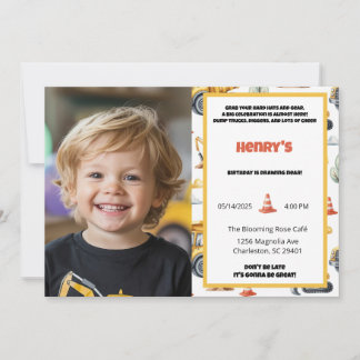 Boys Construction Dump Truck Photo Birthday Invitation