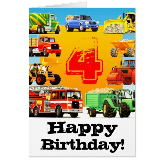Boy's Construction Truck 4th Happy Birthday Card