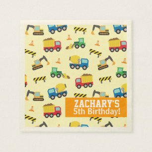 Boys Construction Vehicles Pattern Birthday Party Napkin