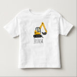 Boys Construction Zone Digger Excavator and Name Toddler T-Shirt<br><div class="desc">This cute and modern kids construction shirt features a yellow digger (excavator) and a place for you to add your child's name. On the back of the shirt there is a 'construction zone' hazard sign! Perfect for any little boy dreaming of being a builder.</div>