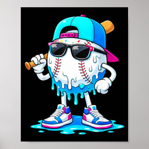 Boys Cool Baseball Ice Cream Drip Funny Kids Youth Poster