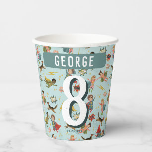 Boys Cool Blue Comic Book Superhero Kids Birthday Paper Cups