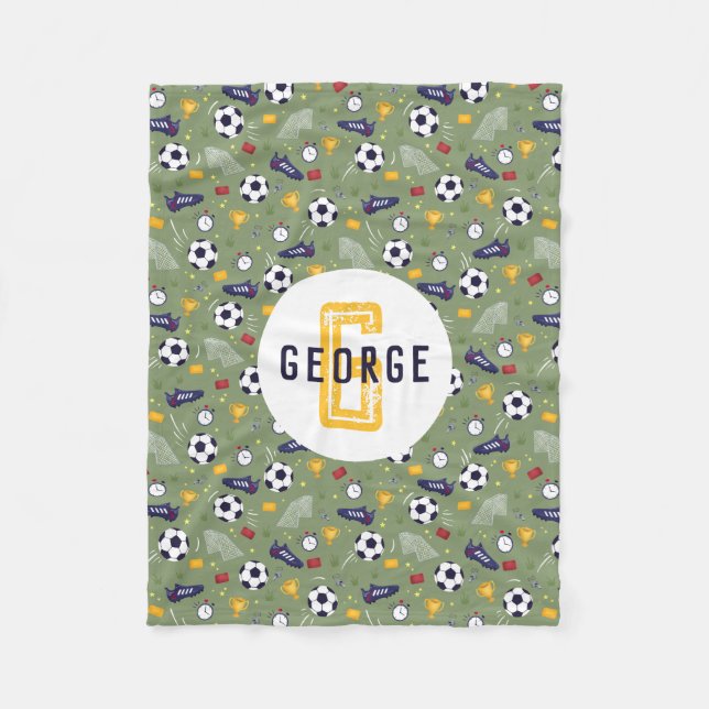 Boys Cool Blue Football Soccer Sports Kids Fleece Blanket (Front)