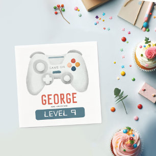 Boys Cool Blue Gaming Kids 9th Birthday Napkin