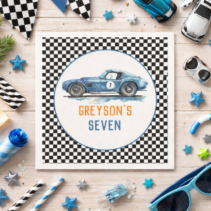 Boys Cool Blue Racing Car Kids Birthday Napkin