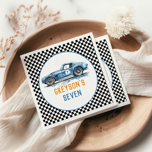 Boys Cool Blue Racing Car Kids Birthday Napkin (Creator Uploaded)