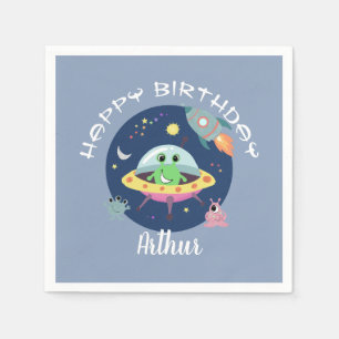 Boys Cool Blue Space Alien Galaxy Birthday Napkin