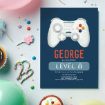 Boys Cool Blue Video Game Kids Birthday Invitation<br><div class="desc">This modern and cool boys 8th birthday invitation design features a gaming design, with a game controller, trophy, headset, and stars, with a dark blue background, and can be personalised with the parent's names and other details necessary for your party. Set as an eighth birthday invite, but easy to edit....</div>