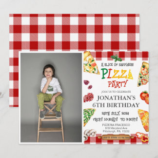 Boys Cool Cute Pizza Birthday party  Invitation