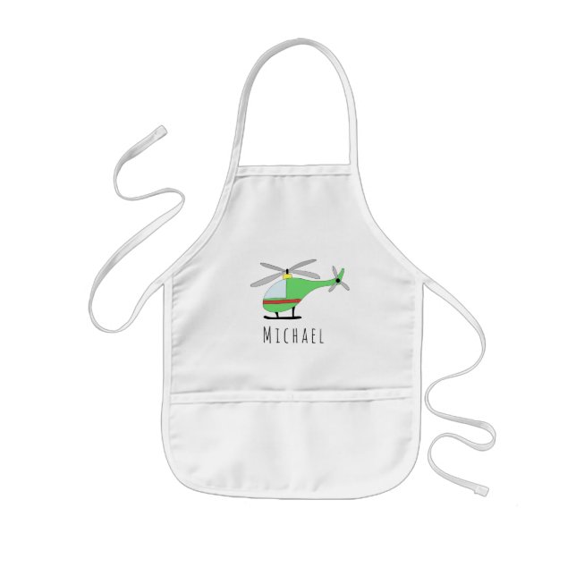 Boy's Cool Doodle Cool Helicopter & Name Kids Apron (Front)