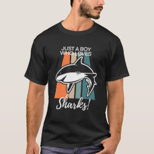 Boys Cool Just A Boy Who Loves Sharks Retro Shark T-Shirt