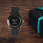 Boys Cool Modern Black Stylish Custom Name Kids Watch<br><div class="desc">Make every moment special with our Custom Kids Name Watch! This personalised timepiece is perfect for children of all ages, featuring their name printed boldly on the face of the watch. Available in vibrant colours and fun designs, this watch makes learning to tell time both stylish and exciting. Crafted with...</div>