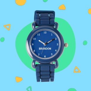 Boys Cool Modern Blue Stylish Custom Name Kids Watch