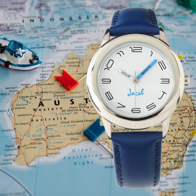 Boys Cool Modern Blue Stylish Custom Name Kids Watch (Boys Cool Modern Blue Stylish Custom Name Kids Watch)