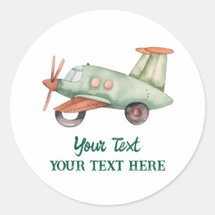 Boys Cool Modern Colourful Aeroplane Birthday Part Classic Round Sticker