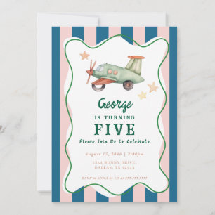 Boys Cool Modern Colourful Aeroplane Birthday Part Invitation