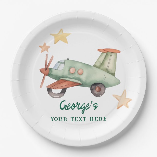Boys Cool Modern Colourful Aeroplane Birthday Part Paper Plate (Front)