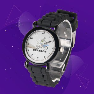 Boys Cool Motorcycle Black Custom Name Kids Watch