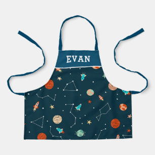 Boys Cool Outer Space Themed Pattern Custom Name Apron