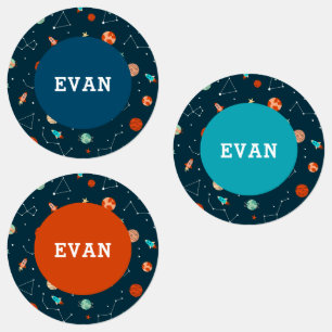 Boys Cool Outer Space Themed Pattern Kids' Name