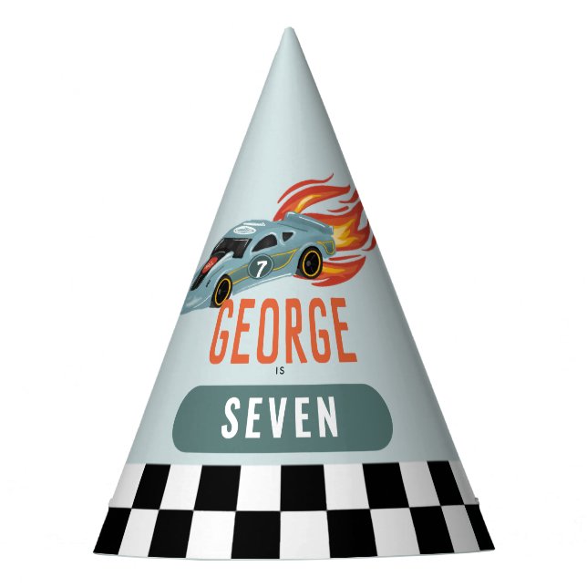 Boys Cool Racing Car Kids Birthday Party Hat (Front)