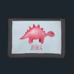 Boys Cool Red Watercolor Dinosaur and Name Kids Trifold Wallet<br><div class="desc">This lovely design features a hand painted red watercolor dinosaur with a striped background,  and can be personalised with your boy's name. Perfect for any dinosaur loving kids first wallet. Check out our store for other gorgeous designs!</div>
