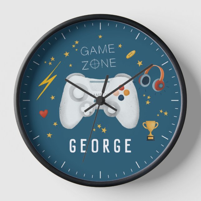 Boys Cool Video Game Controller Kids Gaming Clock (Front)