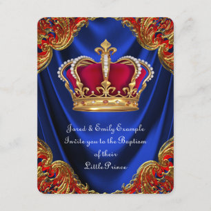 Boys Crown Prince Baptism Royal Blue Satin Invitation