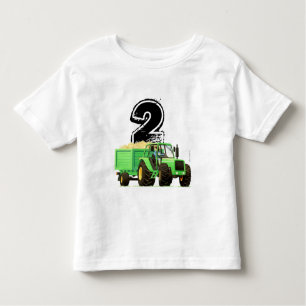 Boys Custom Green Tractor 2nd Birthday Toddler T-Shirt