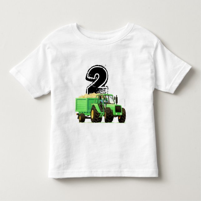 Boys Custom Green Tractor 2nd Birthday Toddler T-Shirt (Front)