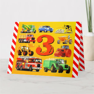 Boy's Custom Happy 3rd Birthday Construction Truck Card