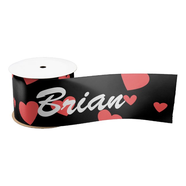 Boys Custom Name For Gift Wrapping White And Black Satin Ribbon (Spool)