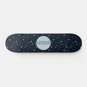 Boys custom name moon stars space kids skateboard