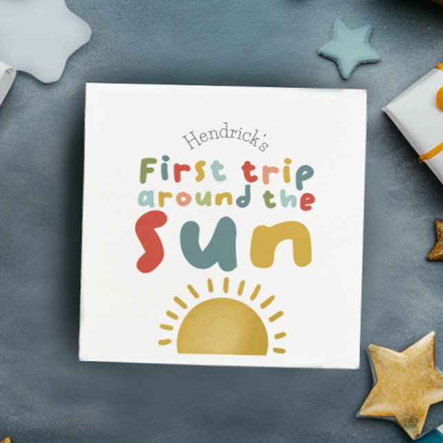 Boys Cute 1st Trip Around The Sun Summer Birthday Napkin (Creator Uploaded)