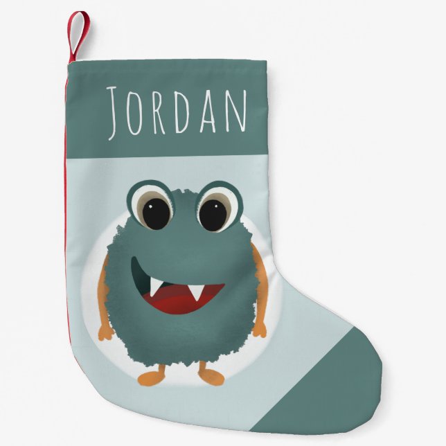 Boys Cute and Fun Blue Monster Kids Small Christmas Stocking (Front)