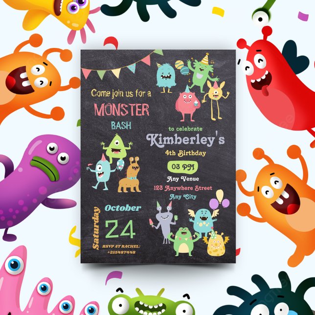 Boys Cute and Fun Monster Kids Birthday Party Invitation (Creator Uploaded)