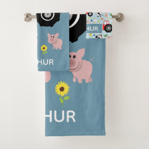 Boys Cute and Modern Farm Tractor and Name Kids Bath Towel Set