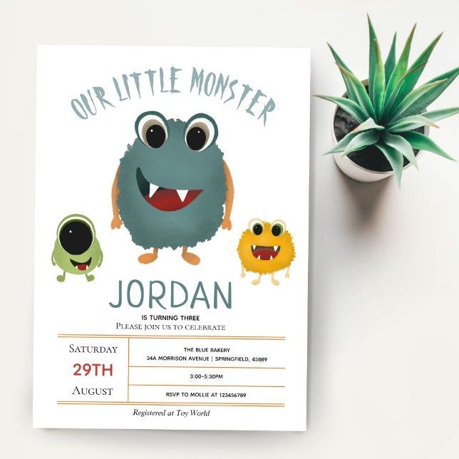 Boys Cute and Modern Monster Kids Birthday Party Invitation (Creator Uploaded)