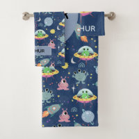 Boys Cute and Modern Space Alien Pattern Name Kids